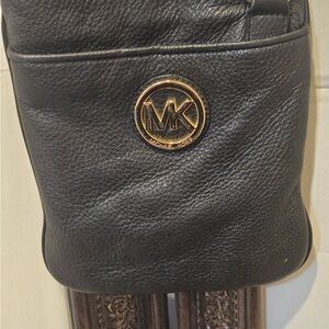 Michael Kors Black Leather Belt Bag with Gold MK Emblem